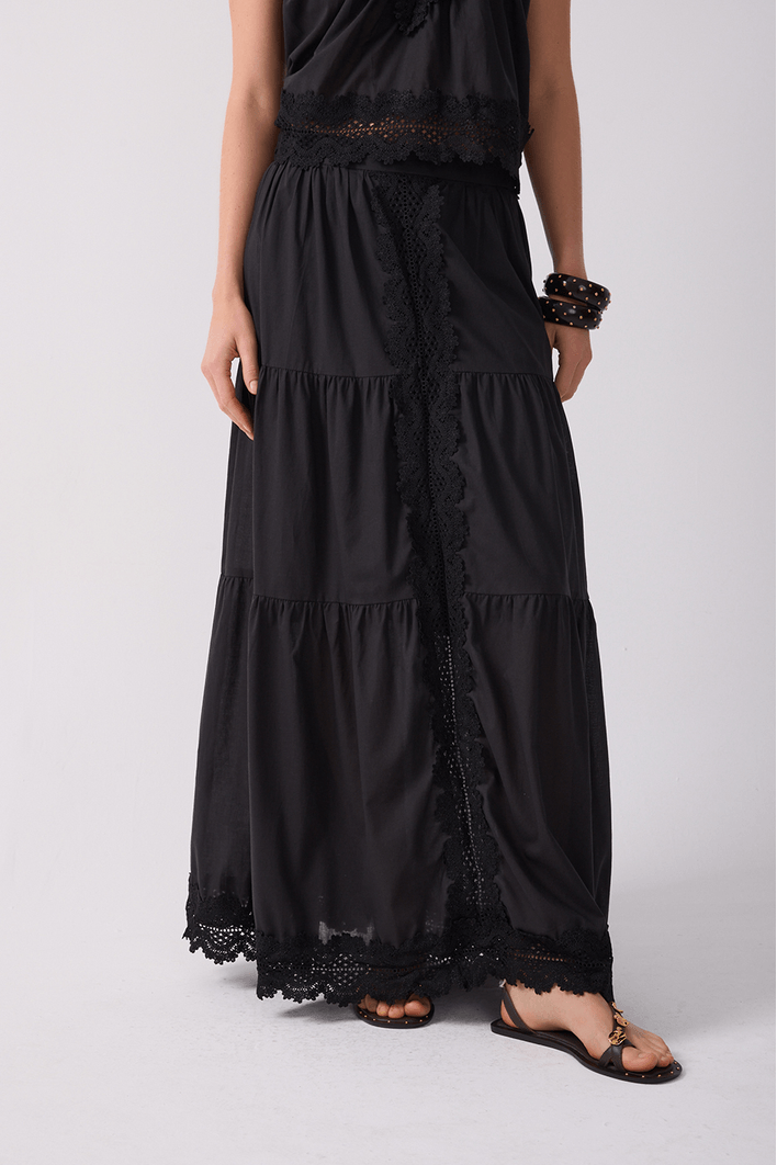 Saia Longa Algodão Com  Renda