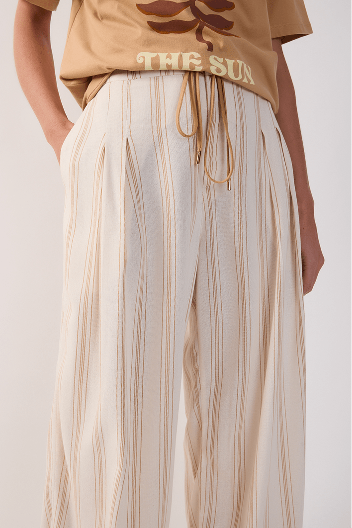 Calça Linho Listrado Cadarço Cós