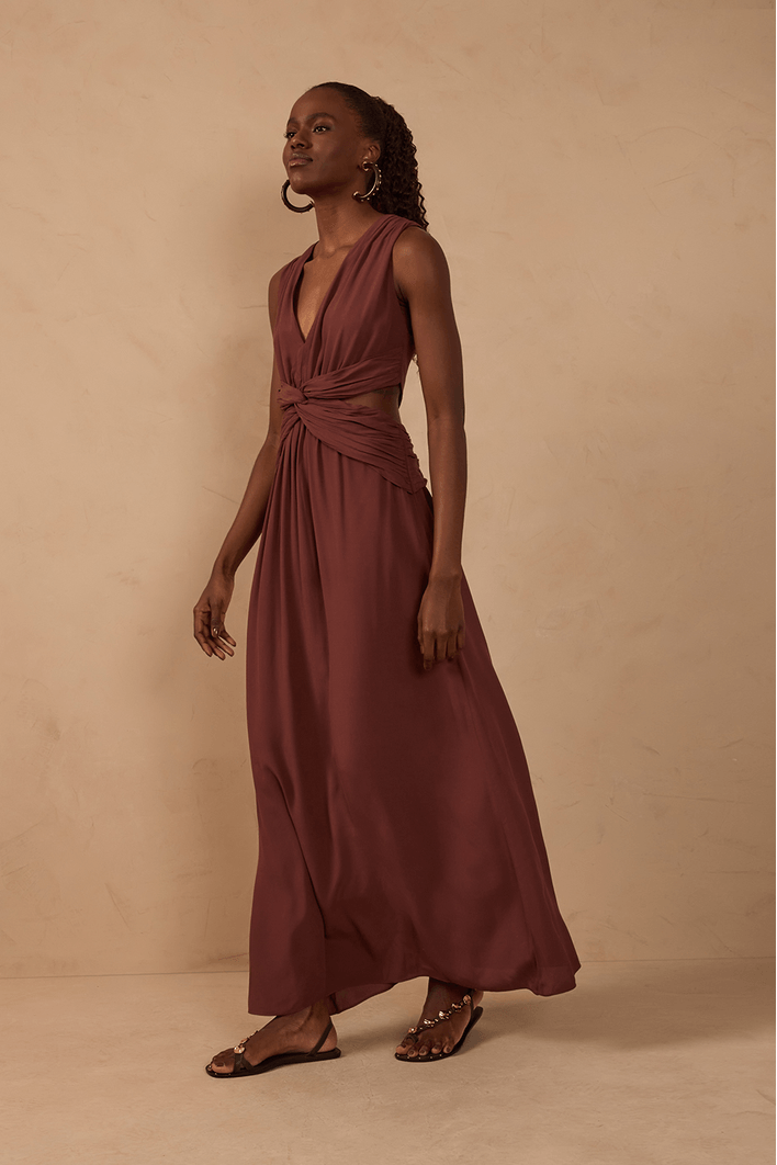 Vestido Longo Crepe Frente Torcida