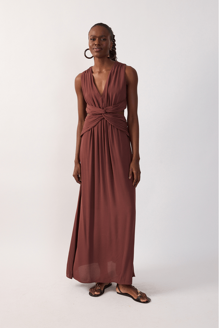 Vestido Longo Crepe Frente Torcida
