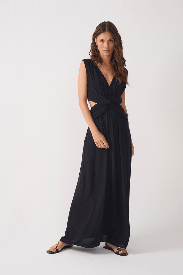 Vestido Longo Crepe Frente Torcida