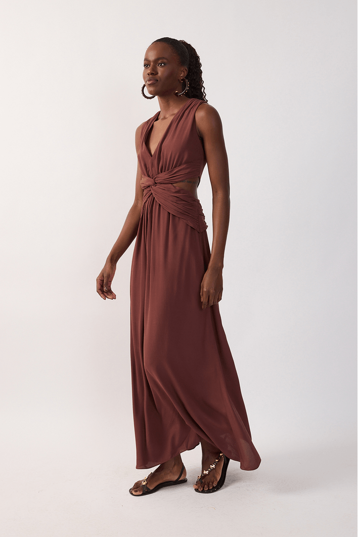 Vestido Longo Crepe Frente Torcida