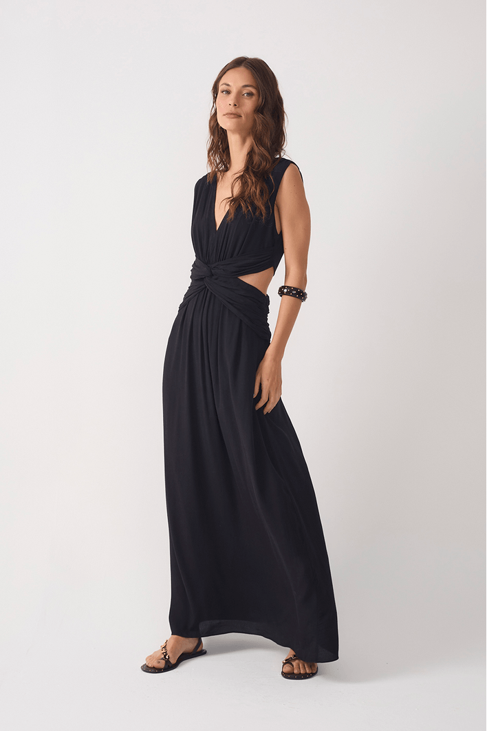 Vestido Longo Crepe Frente Torcida