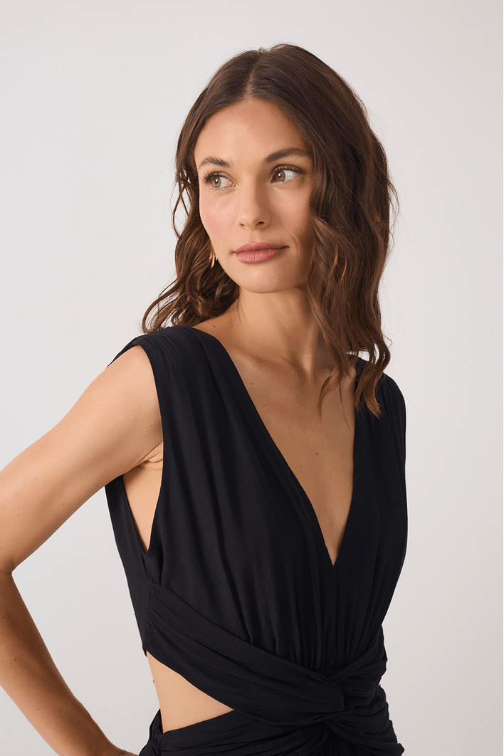 Vestido Longo Crepe Frente Torcida