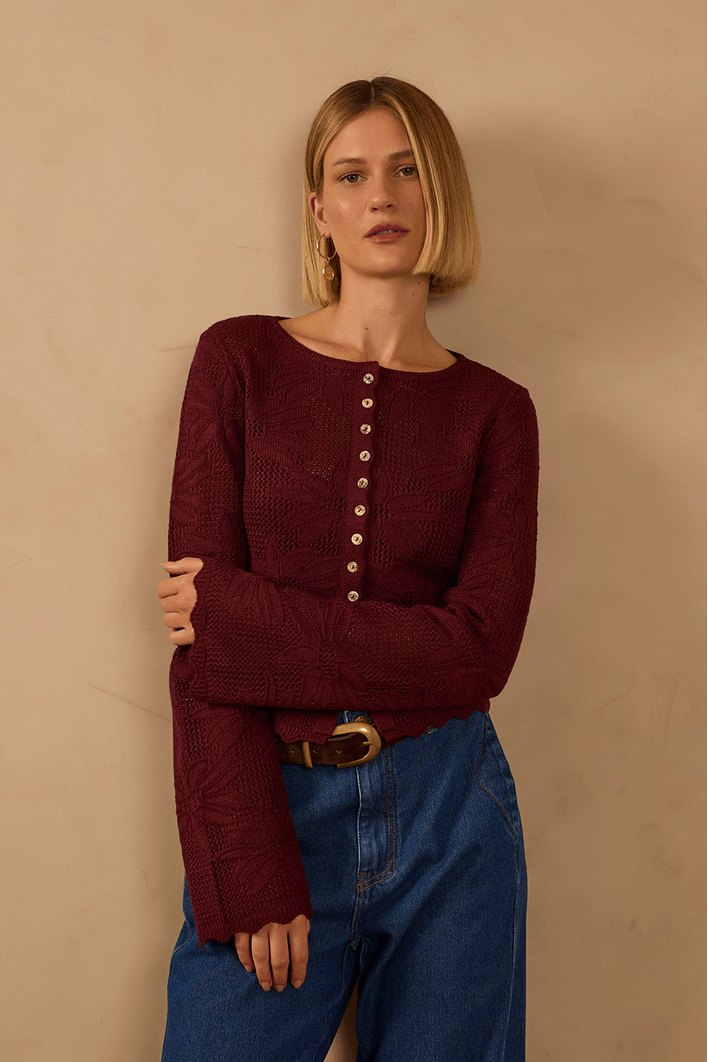 Casaqueto Tricot Jacquard Floral