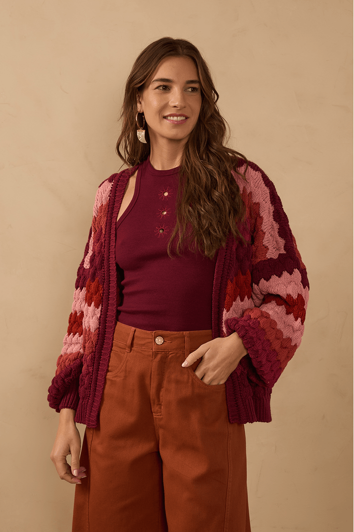 Casaco Tricot Texturizado Colorido