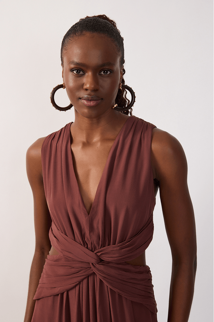 Vestido Longo Crepe Frente Torcida