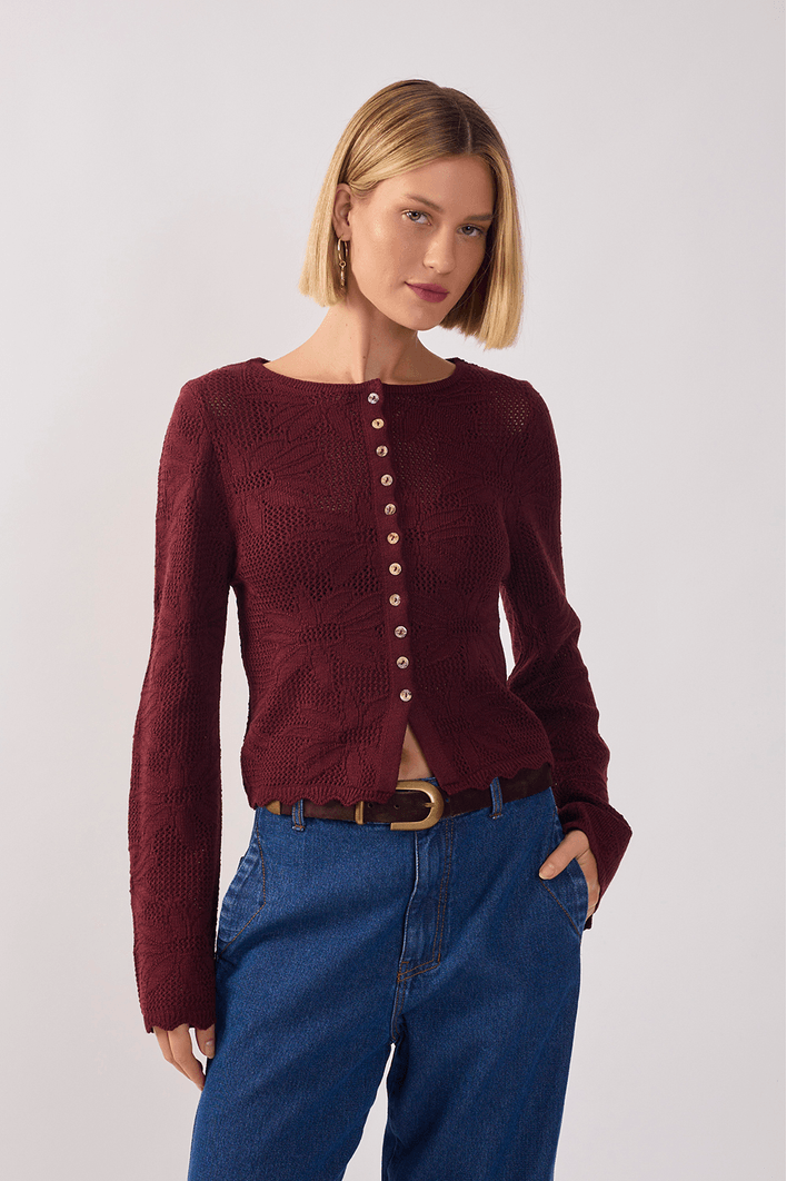 Casaqueto Tricot Jacquard Floral