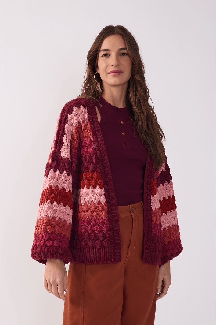 Casaco Tricot Texturizado Colorido