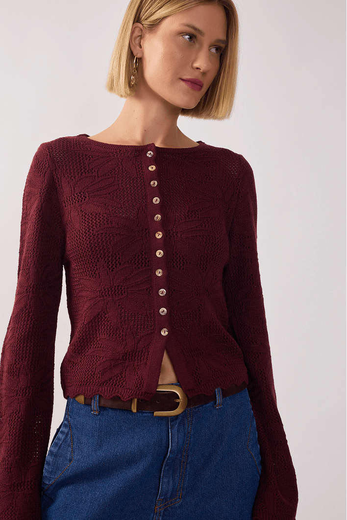 Casaqueto Tricot Jacquard Floral