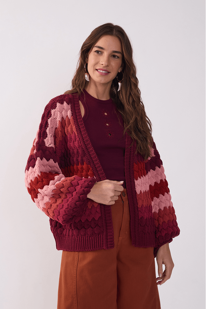 Casaco Tricot Texturizado Colorido