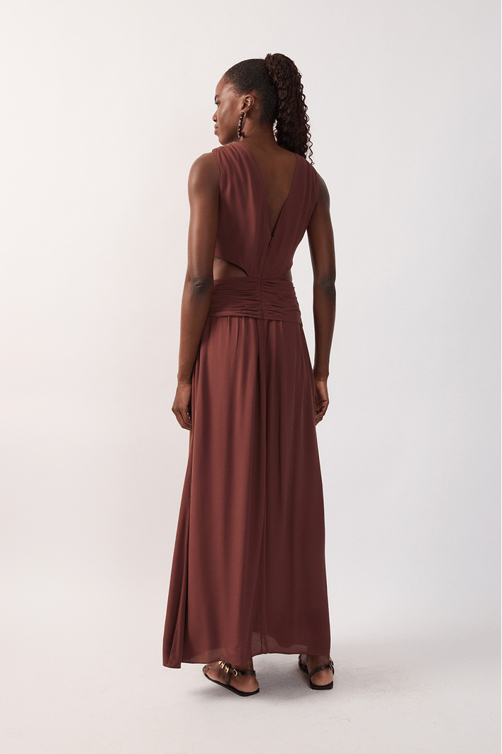 Vestido Longo Crepe Frente Torcida