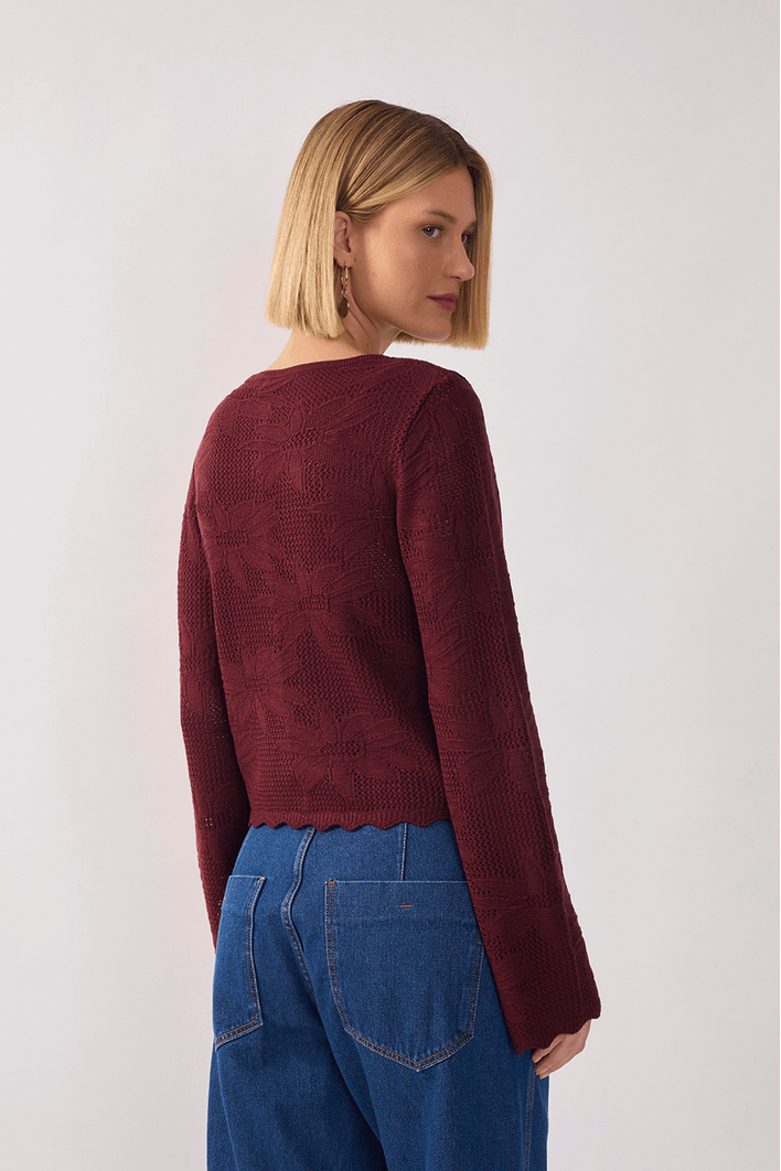 Casaqueto Tricot Jacquard Floral