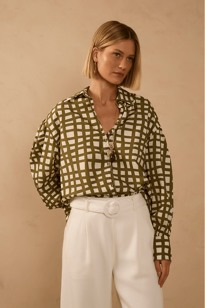 Camisa Tricoline Est Trama Verde