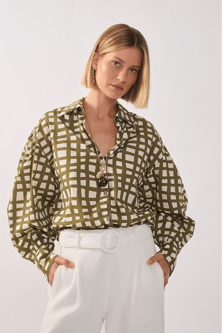 Camisa Tricoline Est Trama Verde