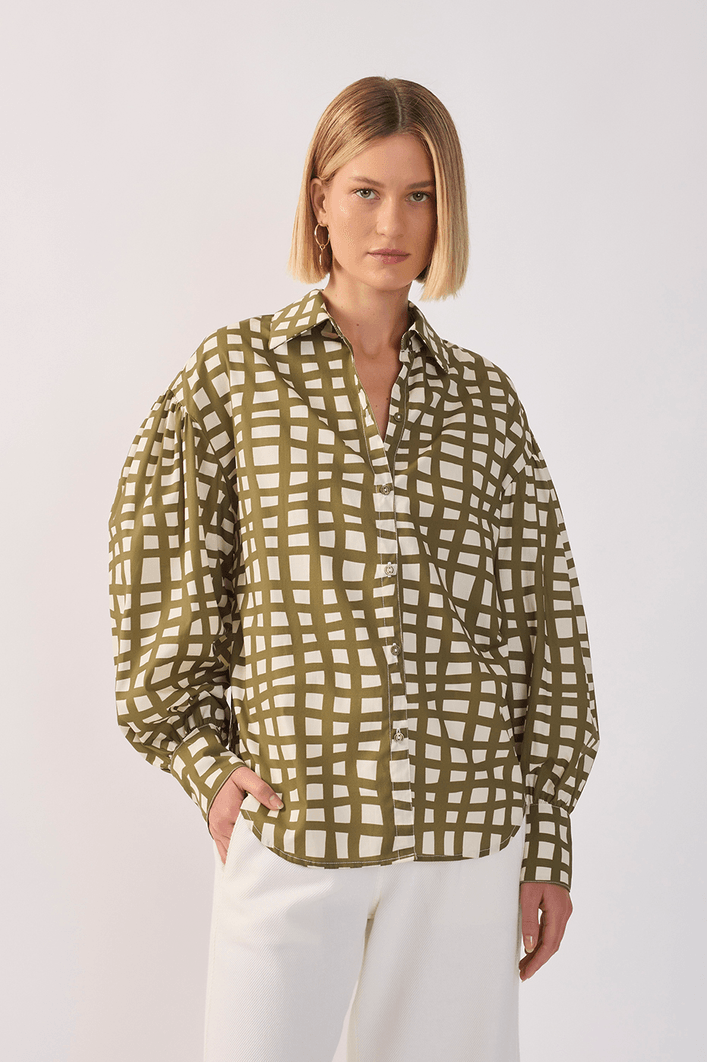 Camisa Tricoline Est Trama Verde