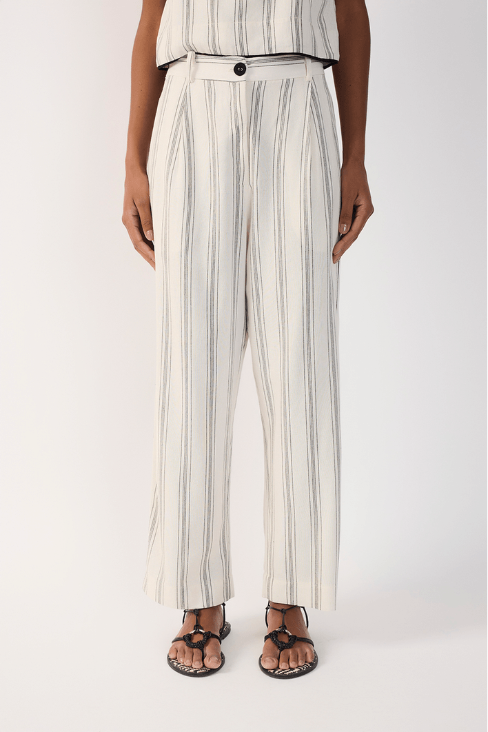 Calça Linho Listrado Viés