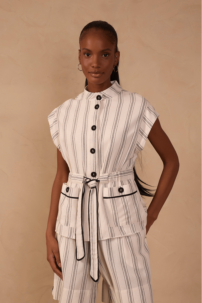 Colete Linho Listrado Pb