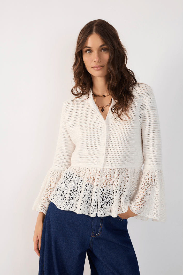 Casaqueto Tricot Detalhe Renda