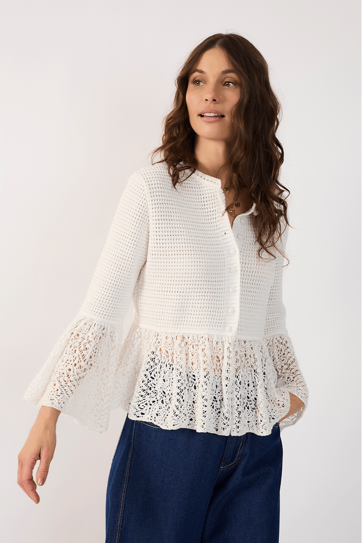 Casaqueto Tricot Detalhe Renda