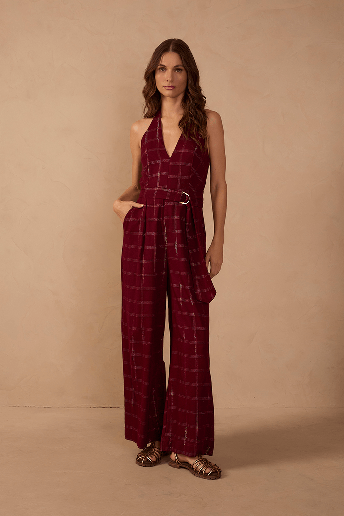 Macacão Linho Xadrez Lurex