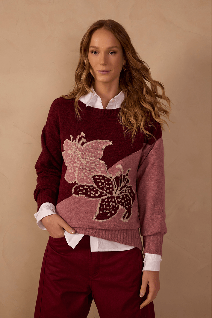 Casaco Tricot Detalhe Botânico