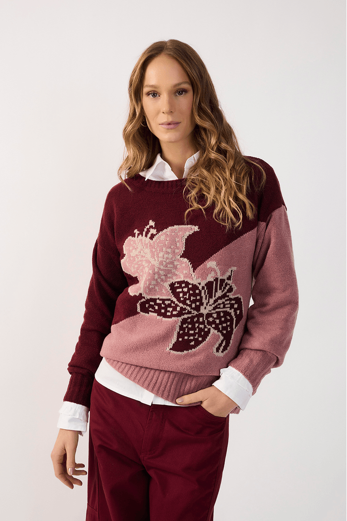 Casaco Tricot Detalhe Botânico