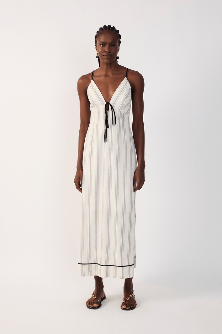 Vestido Cropped Linho Listrado