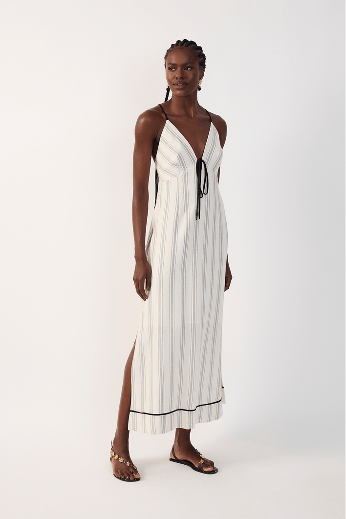 Vestido Cropped Linho Listrado