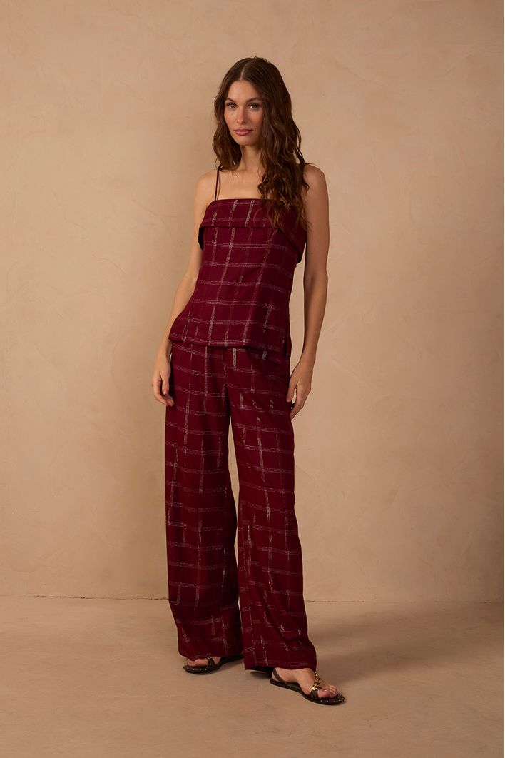 Calça Linho Lurex Xadrez