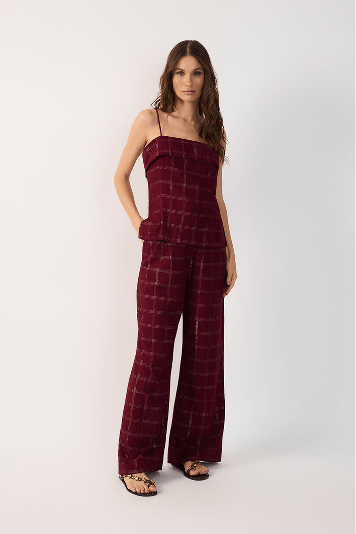 Calça Linho Lurex Xadrez