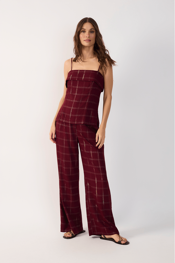 Calça Linho Lurex Xadrez