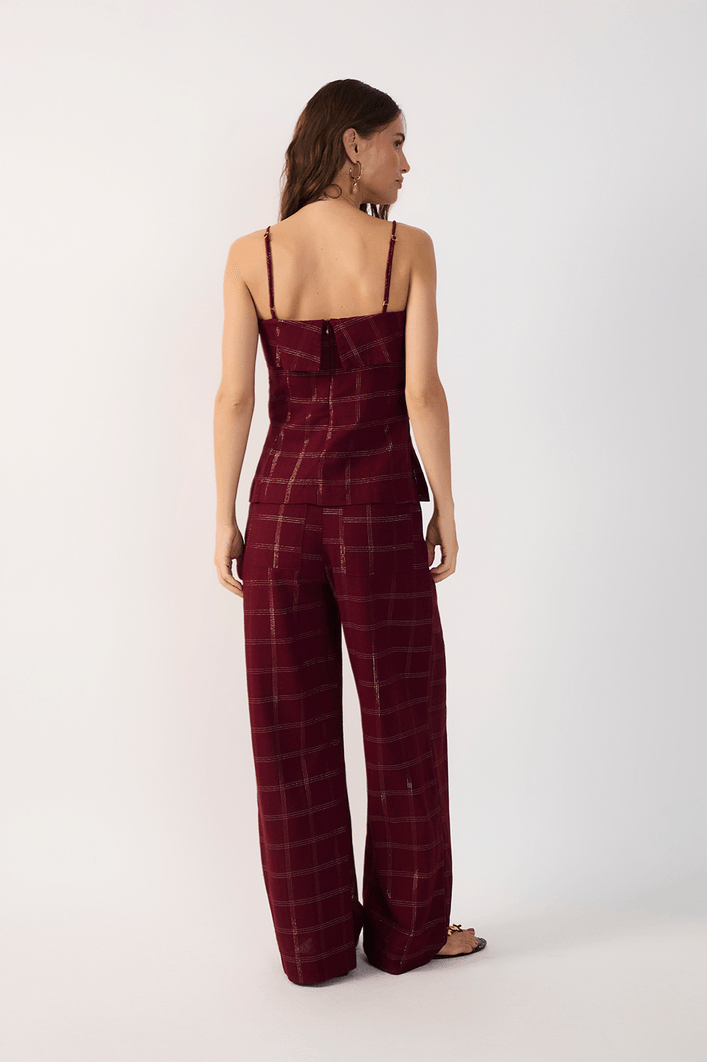 Calça Linho Lurex Xadrez