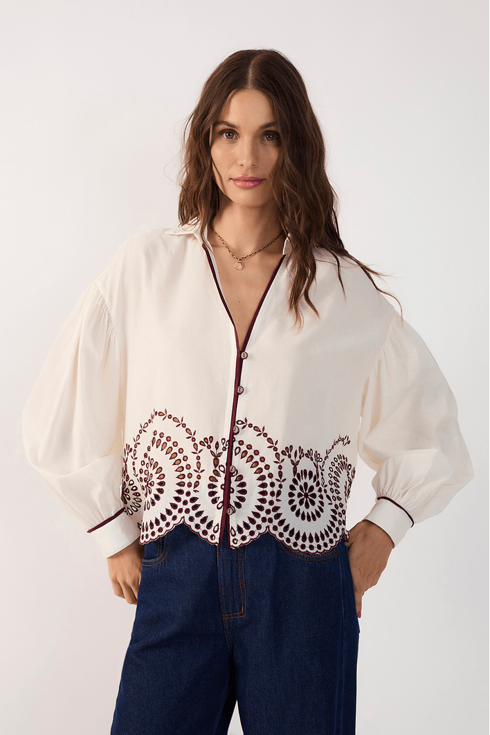 Camisa Algodão Bordado Barrado