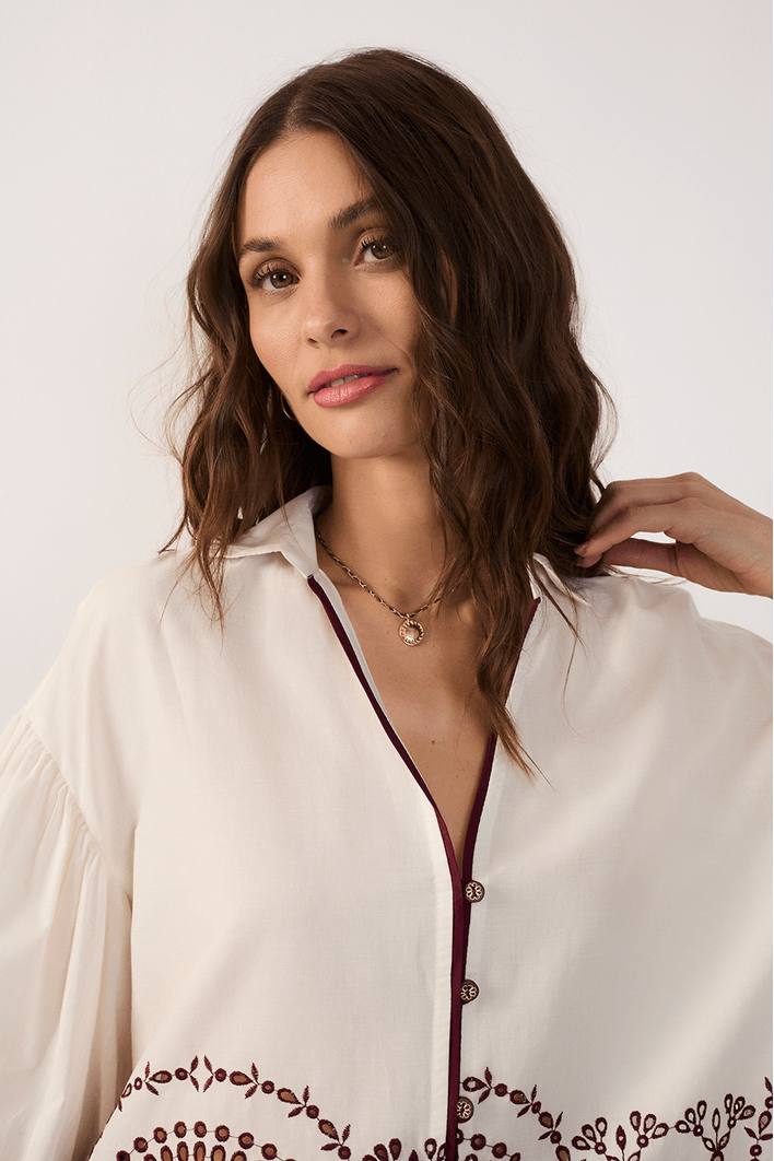 Camisa Algodão Bordado Barrado
