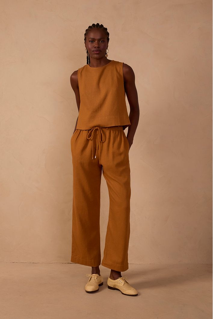 Calça Linho Cadarço Cintura