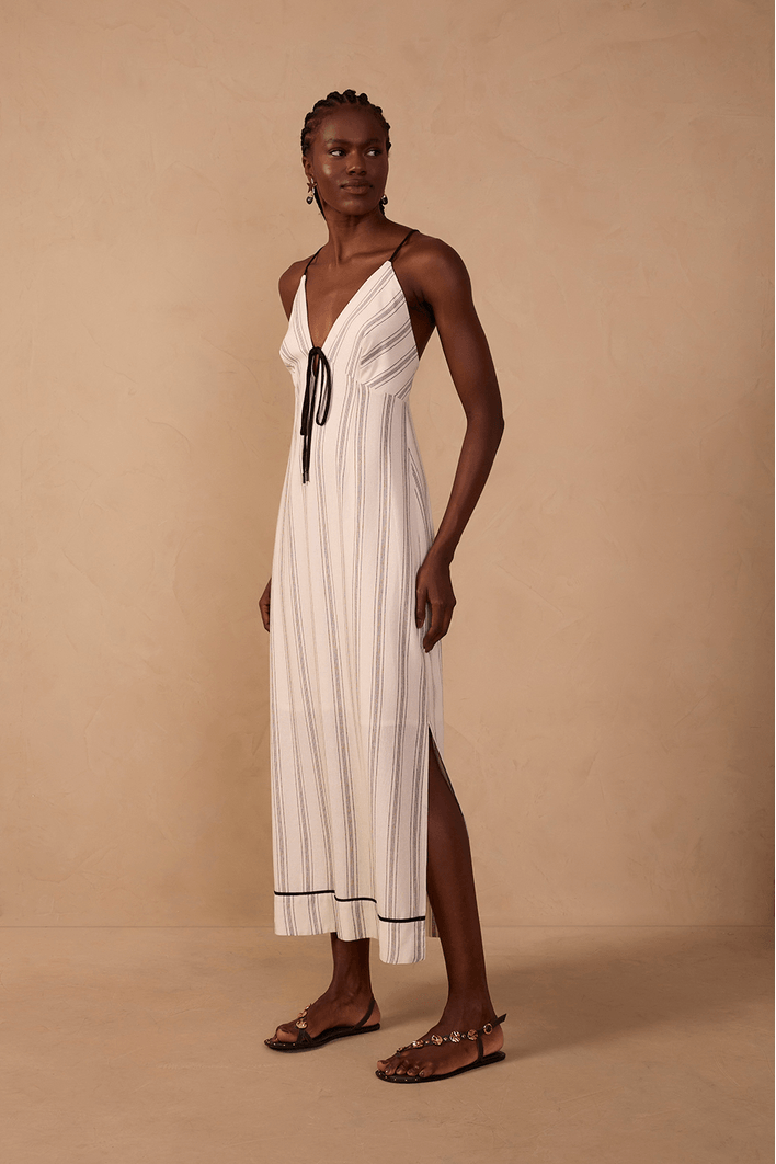 Vestido Cropped Linho Listrado