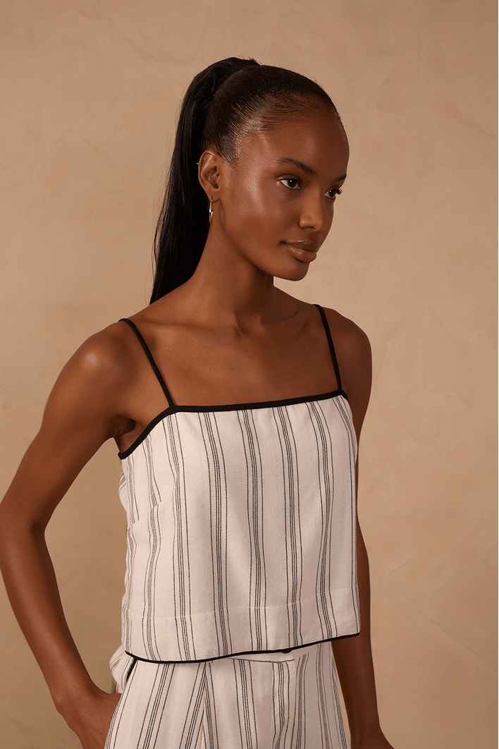 Blusa Linho Listrado Viés