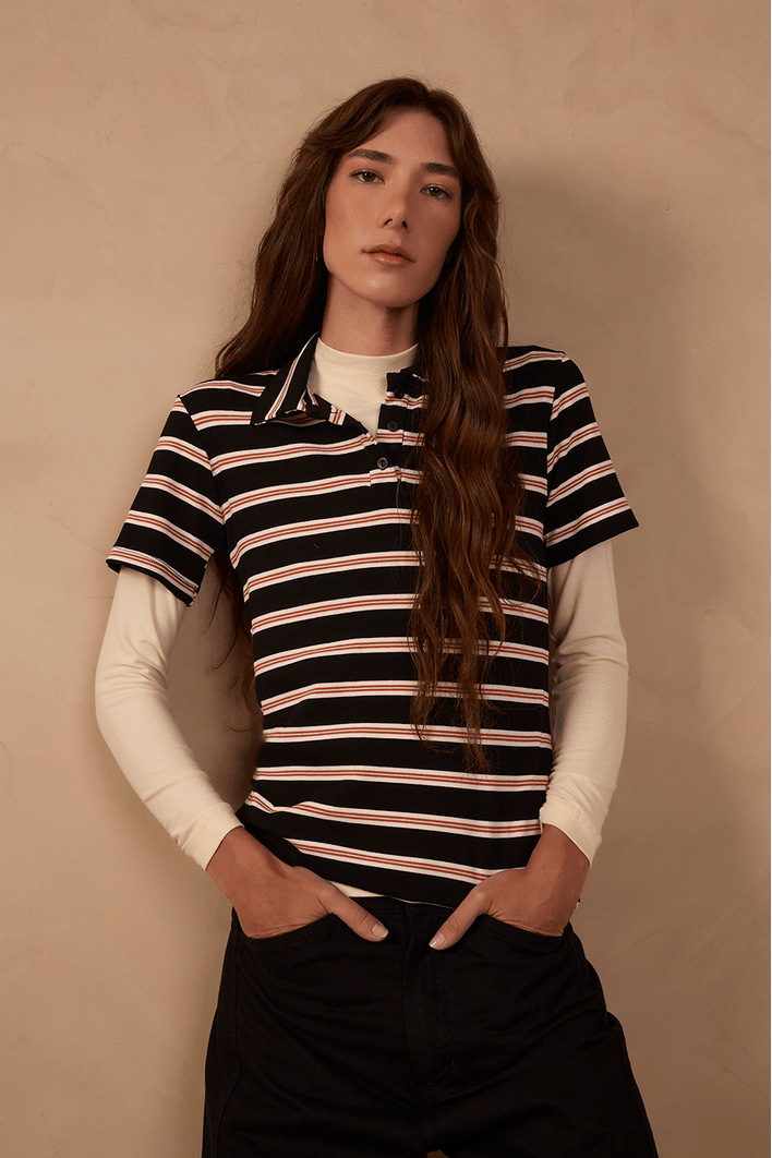 Blusa Polo Listrado Canelado