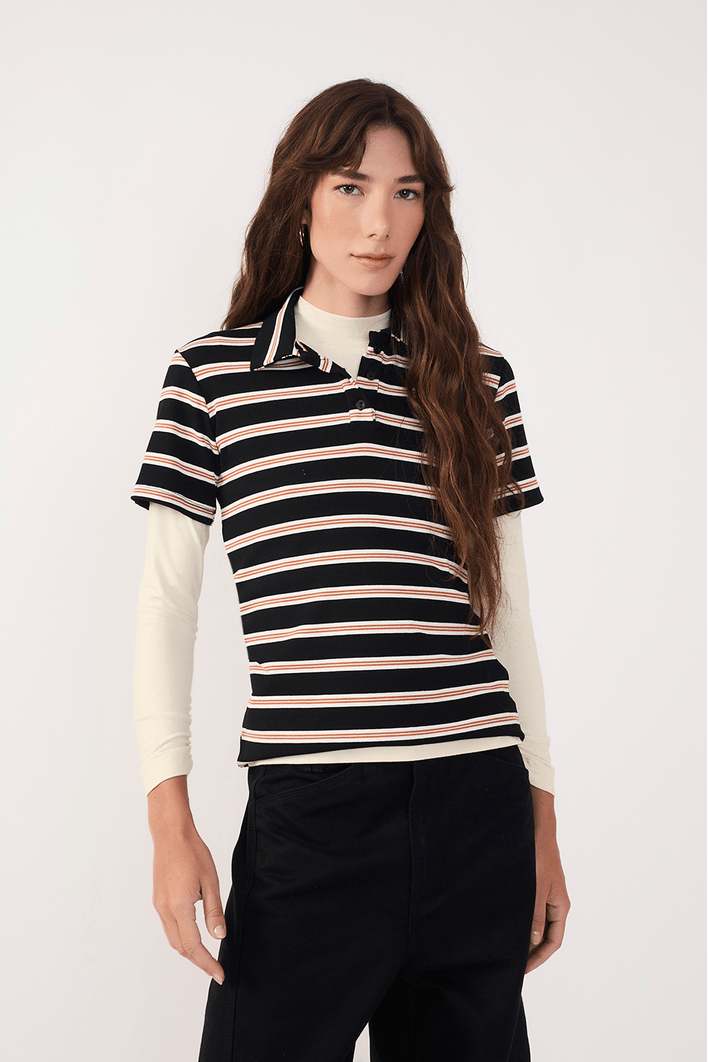 Blusa Polo Listrado Canelado