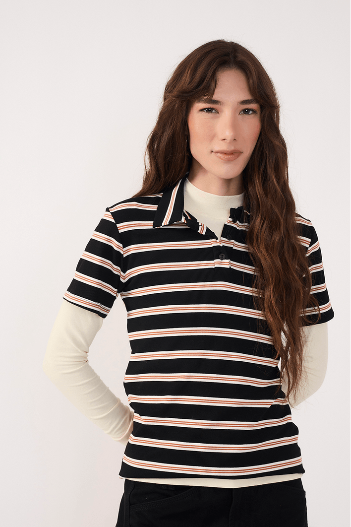 Blusa Polo Listrado Canelado