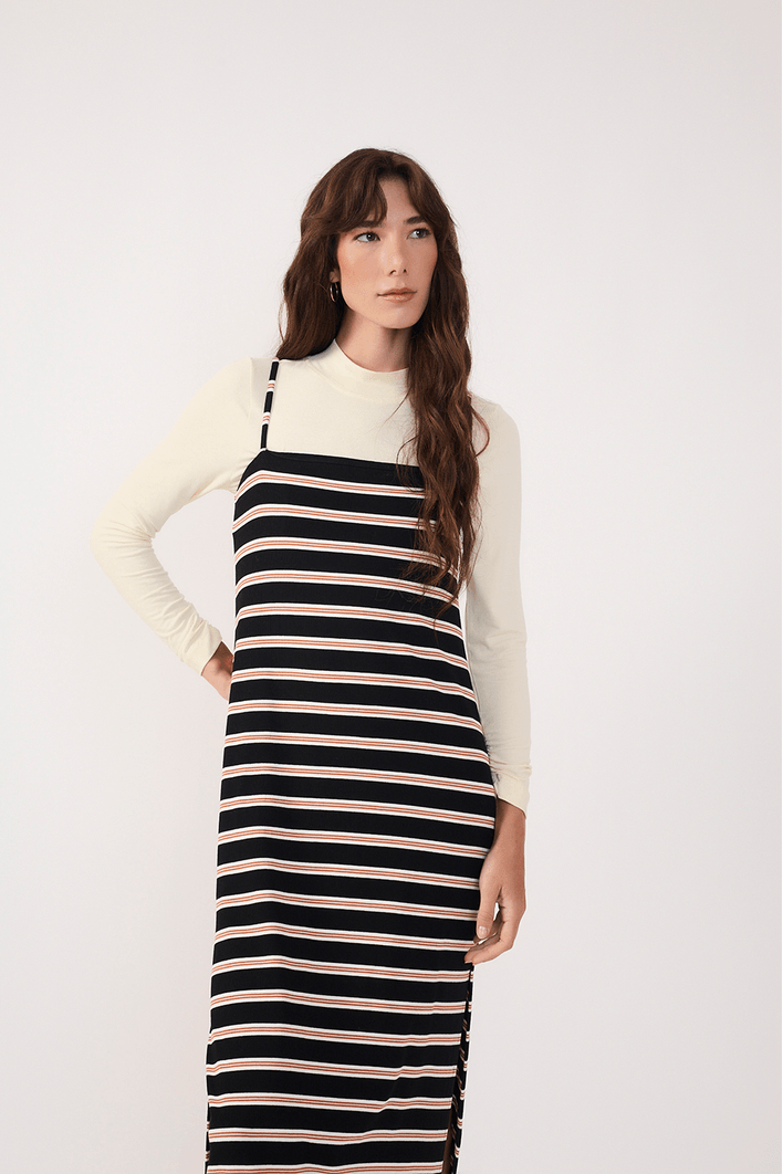Vestido Canelado Estampa Listra