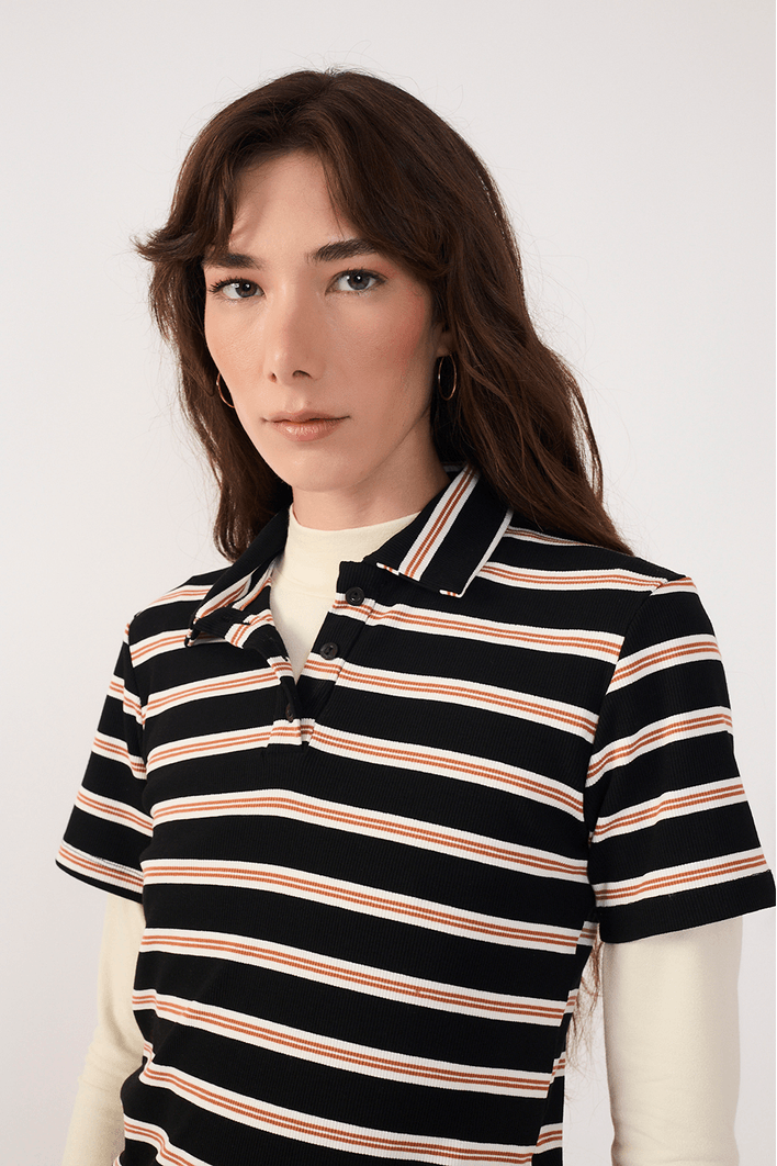 Blusa Polo Listrado Canelado