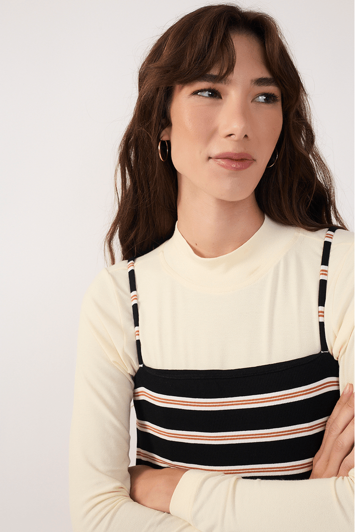 Vestido Canelado Estampa Listra