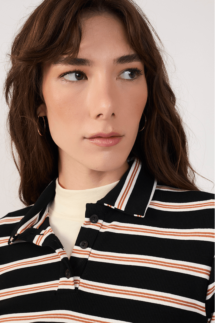 Blusa Polo Listrado Canelado