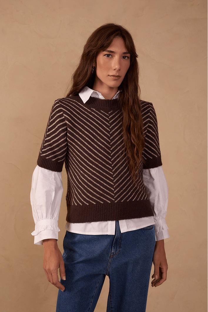 Blusa Tricot Jacquard Diagonal