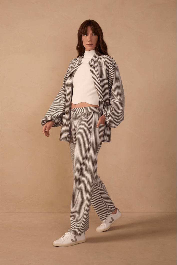 Calça Sarja Linho Listra Black