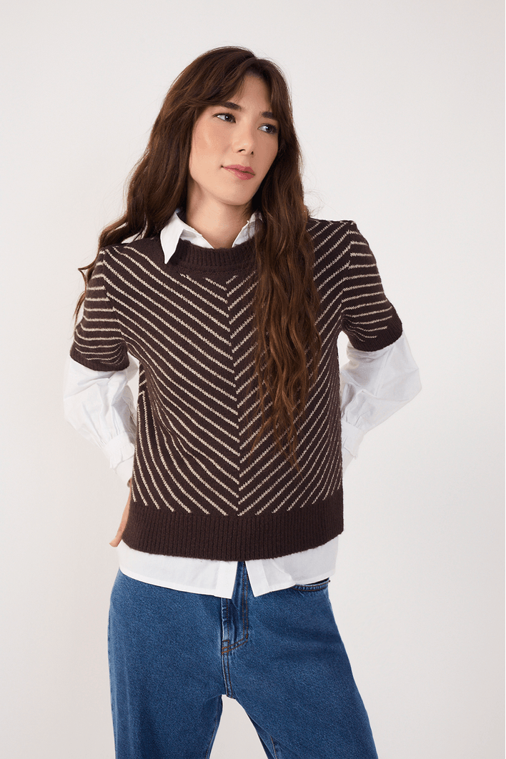 Blusa Tricot Jacquard Diagonal