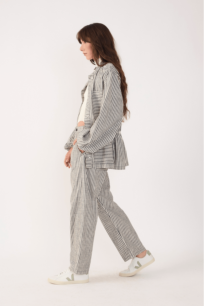 Calça Sarja Linho Listra Black