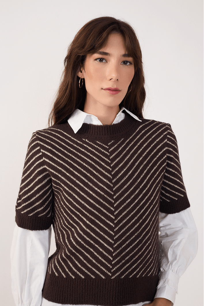 Blusa Tricot Jacquard Diagonal